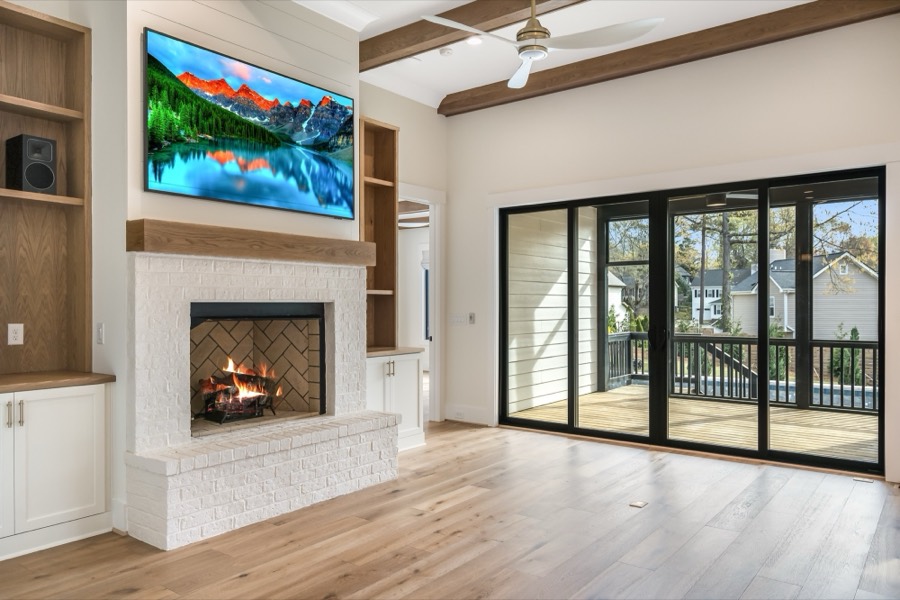 Hinton custom home family room with fireplace