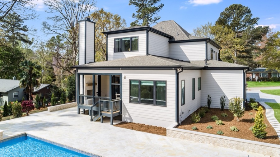 Hinton custom home rear elevation and pool